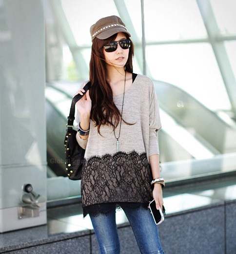 Fashion Style Lace Hem Loose Fit Spring Blouse - The Style Basket
