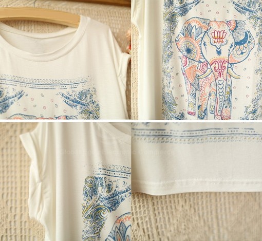 Elephant Pattern T-Shirt - WHITE OR GREY - The Style Basket